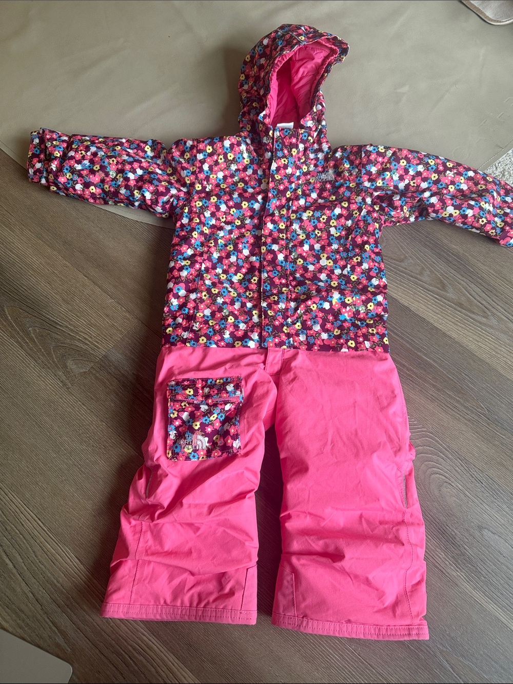 The North Face toddler girl's floral pink HyVent snowsuit - 2T